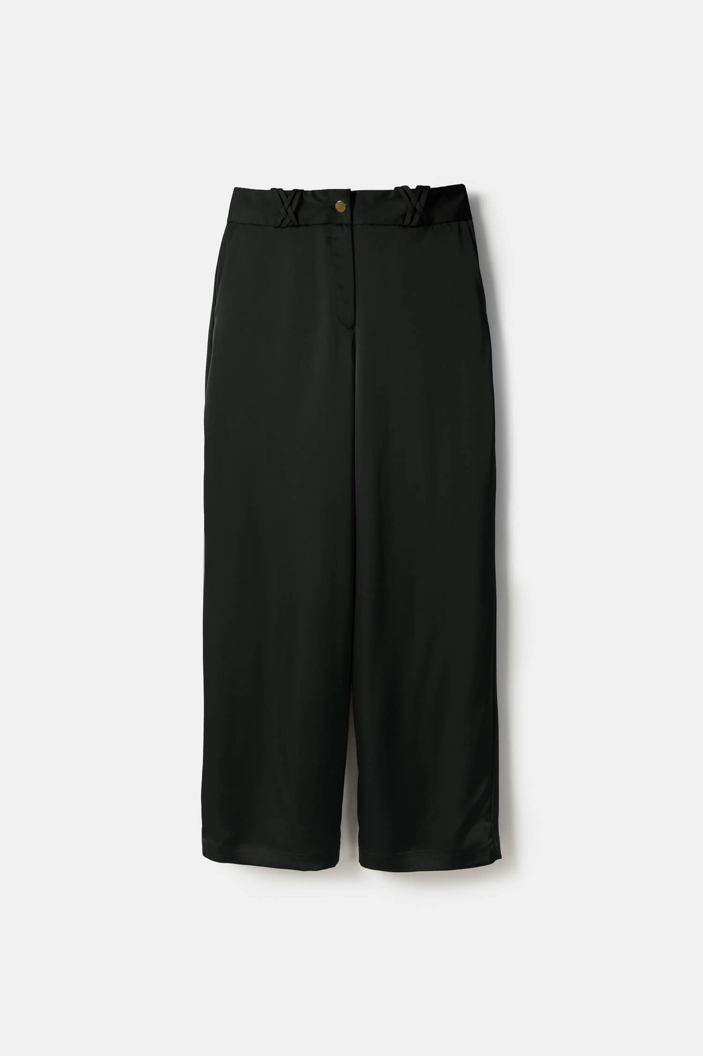 Pantaloni neri a gamba larga con tasche laterali