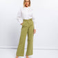 Pantaloni lunghi in cotone a vita alta con cintura