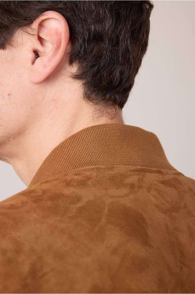 Giacca Mac in pelle scamosciata color caramello