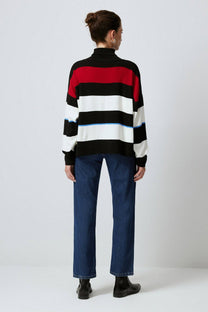Maglione tunica a righe con collo alto