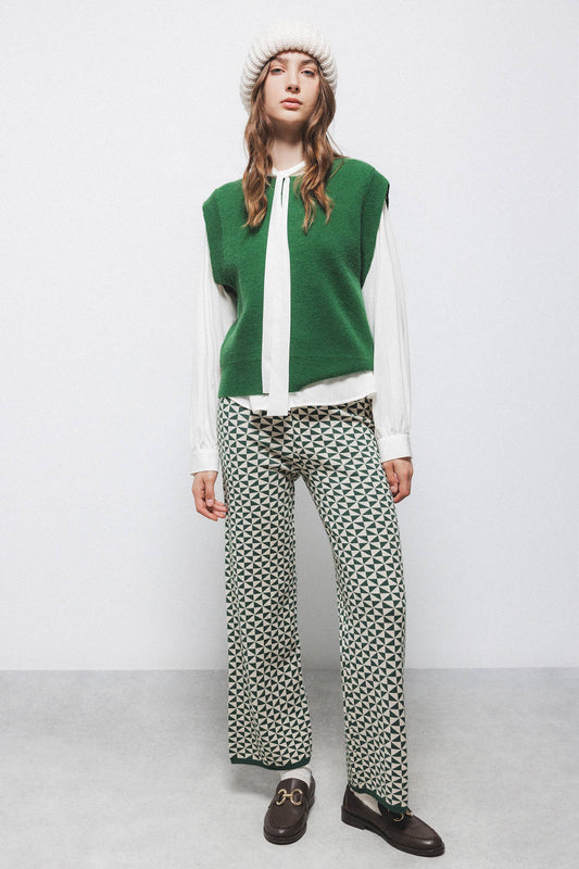 Pantaloni in maglia jacquard con motivo geometrico