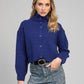 Cardigan cropped blu oltremare a collo alto