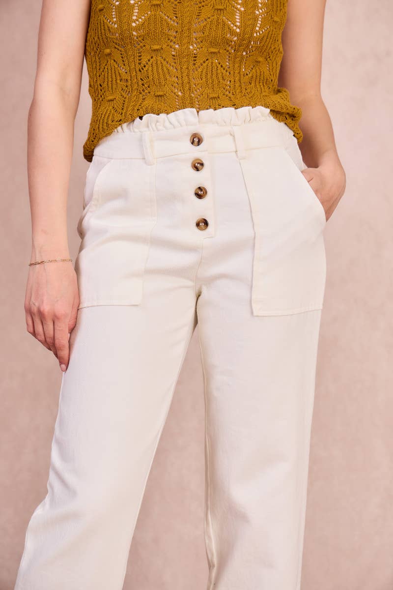 Pantaloni dritti a vita alta in cotone
