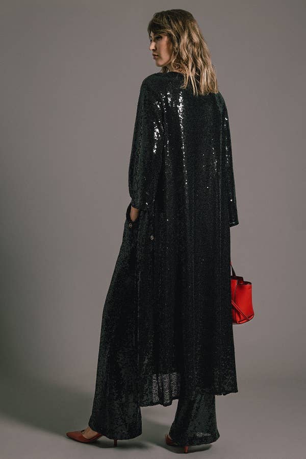 Kimono lungo con paillettes nero