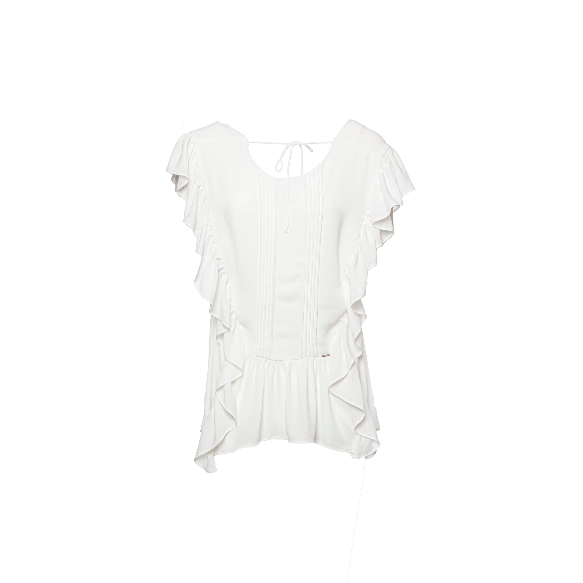 Blusa fluida con volant e schiena a V