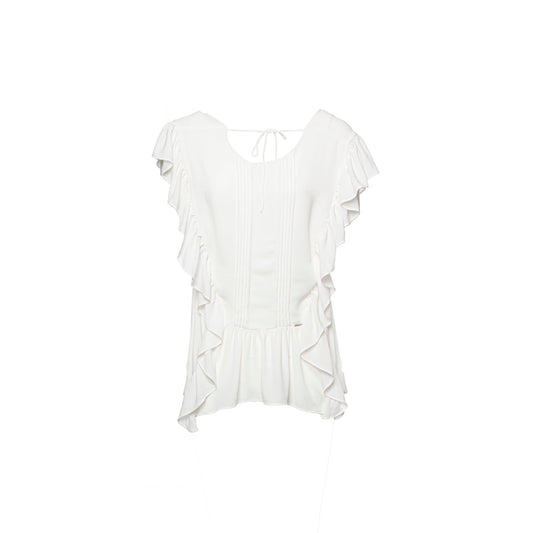 Blusa fluida con volant e schiena a V