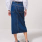 Gonna midi in denim con bottoni frontali