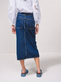 Gonna midi in denim con bottoni frontali