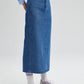 Gonna lunga in denim con strass