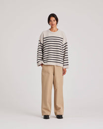 Maglione oversize a righe in lana d’agnello biologica