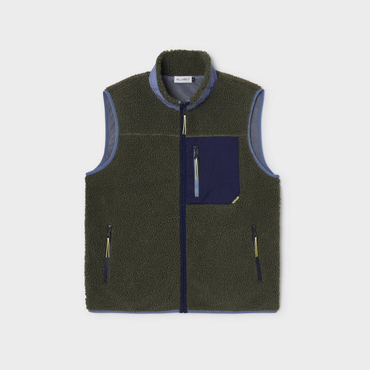Gilet sherpa unisex con zip kaki chiaro