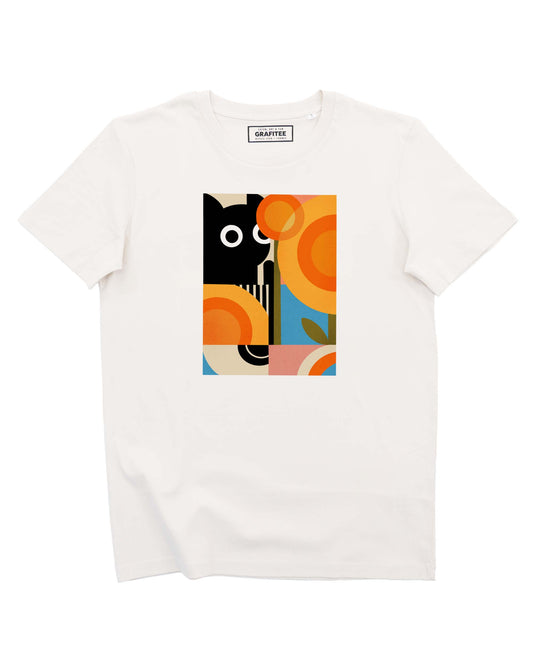 T-shirt unisex in cotone biologico con stampa gatto e girasole
