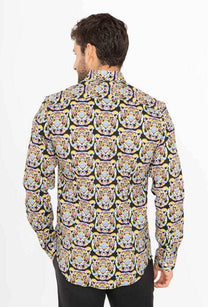 Camicia slim elasticizzata con stampa tigre