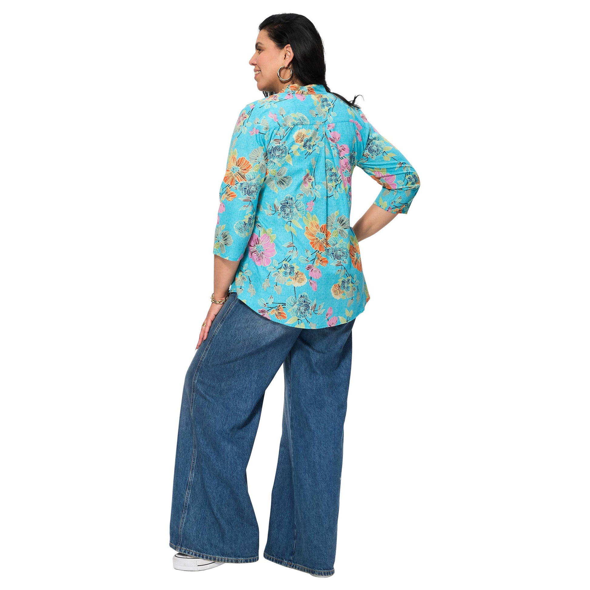 Camicetta estiva floreale con maniche 3/4 in cotone