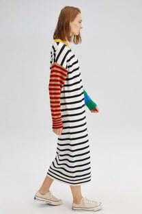 Abito maglione midi a righe color block