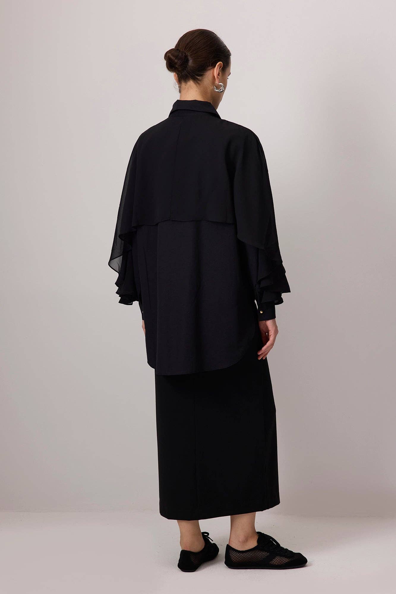 Camicia in popeline con dettaglio in chiffon