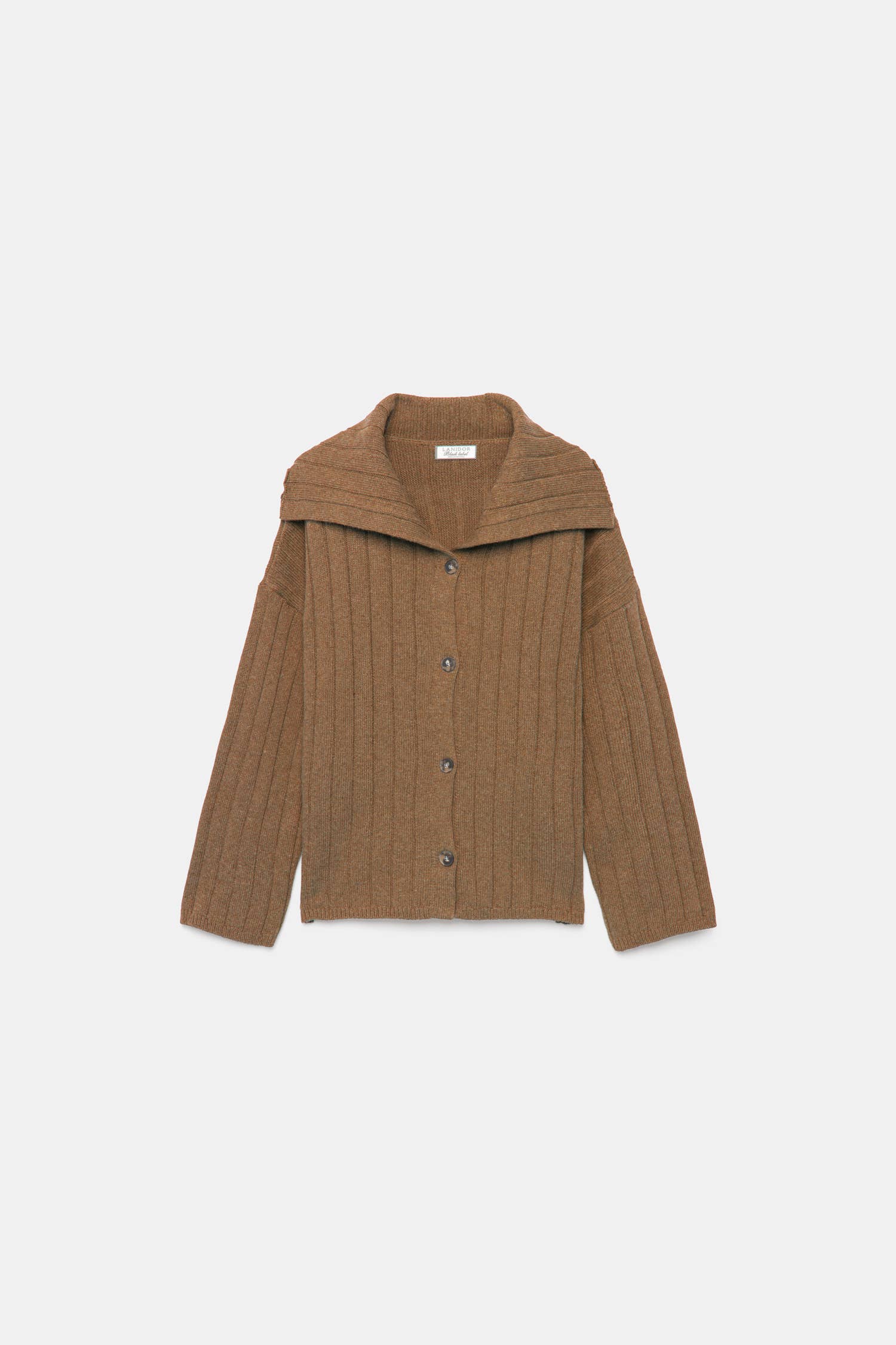 Cardigan a coste con collo ampio
