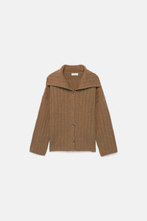 Cardigan a coste con collo ampio