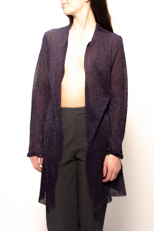 Cardigan lungo in lamé glitterato a maglia 3D