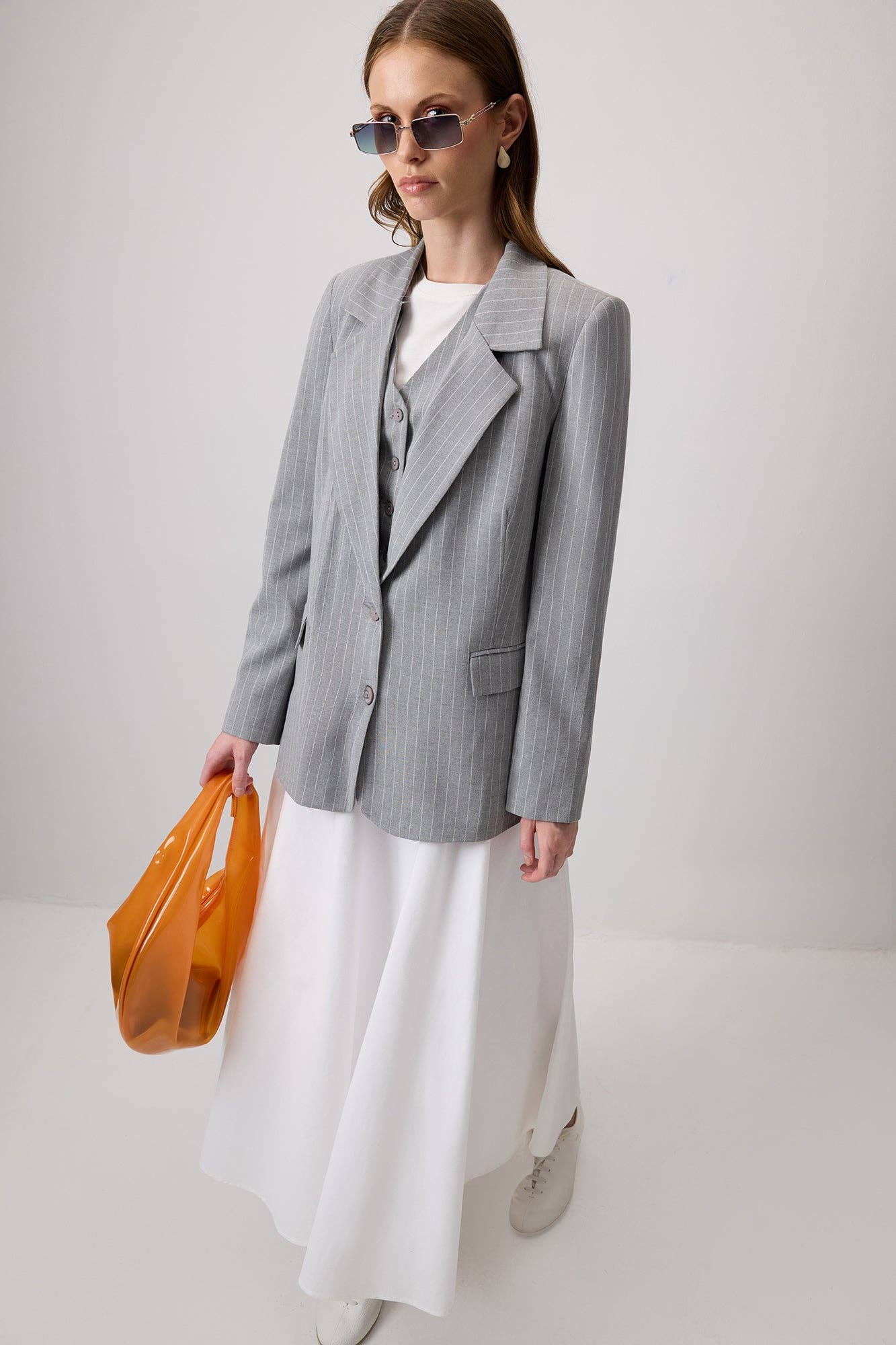 Set gilet e blazer gessato coordinato
