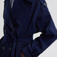 Trench coat rilassato con cintura effetto cupro blu navy