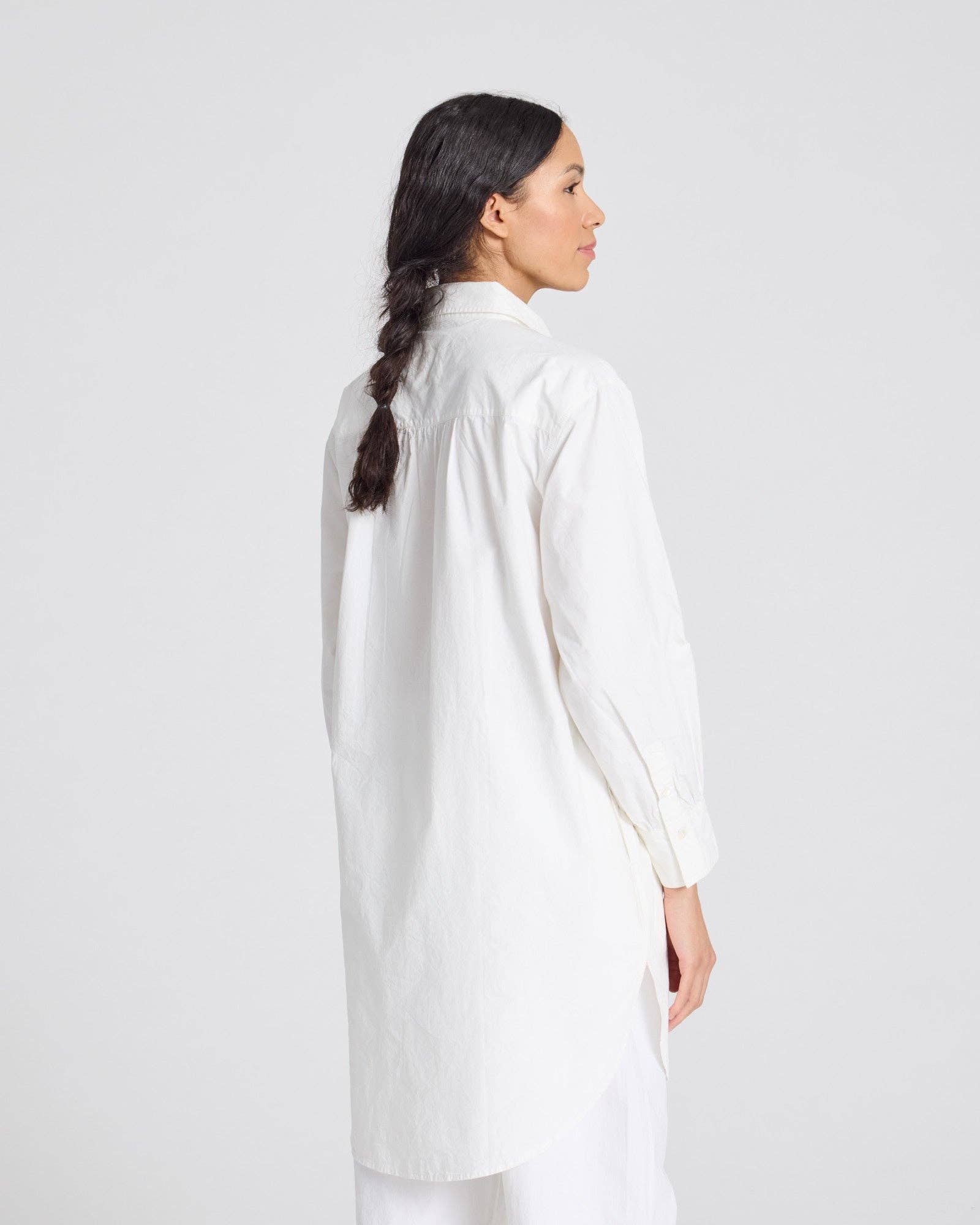 Tunica camicia oversize in popeline di cotone biologico bianco