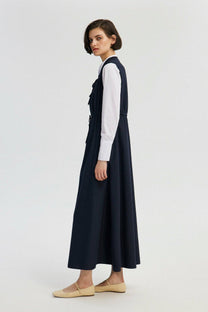 Gilet lungo in popeline arricciato blu navy