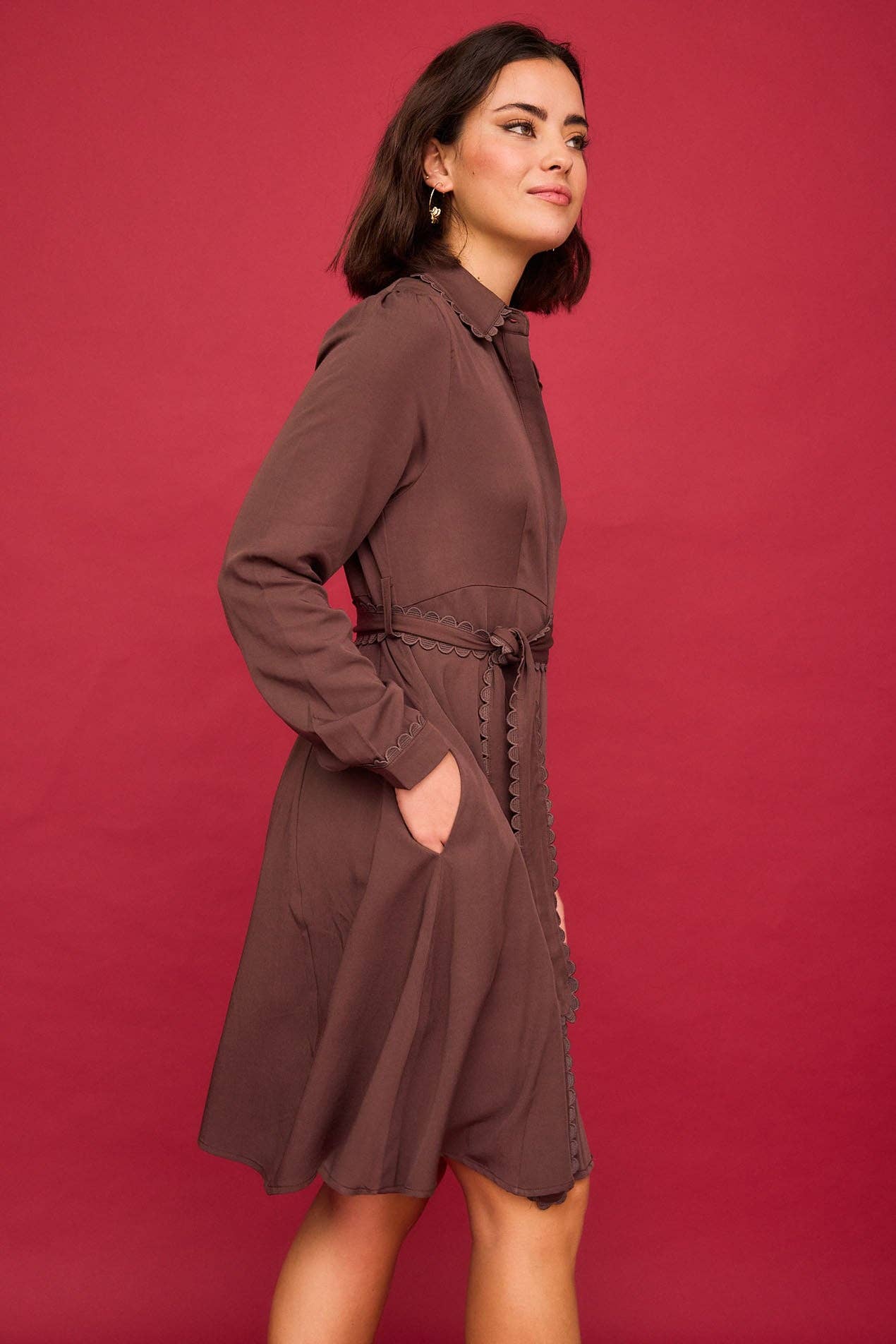 Abito corto a camicia Rio color cioccolato