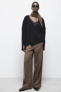 Cardigan a coste in maglia con bottoni