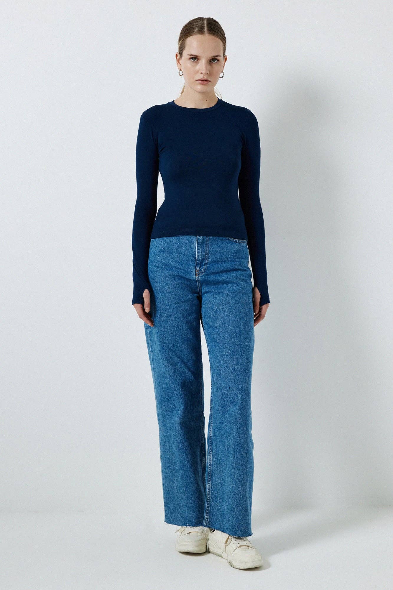 Body basic a maniche lunghe blu navy