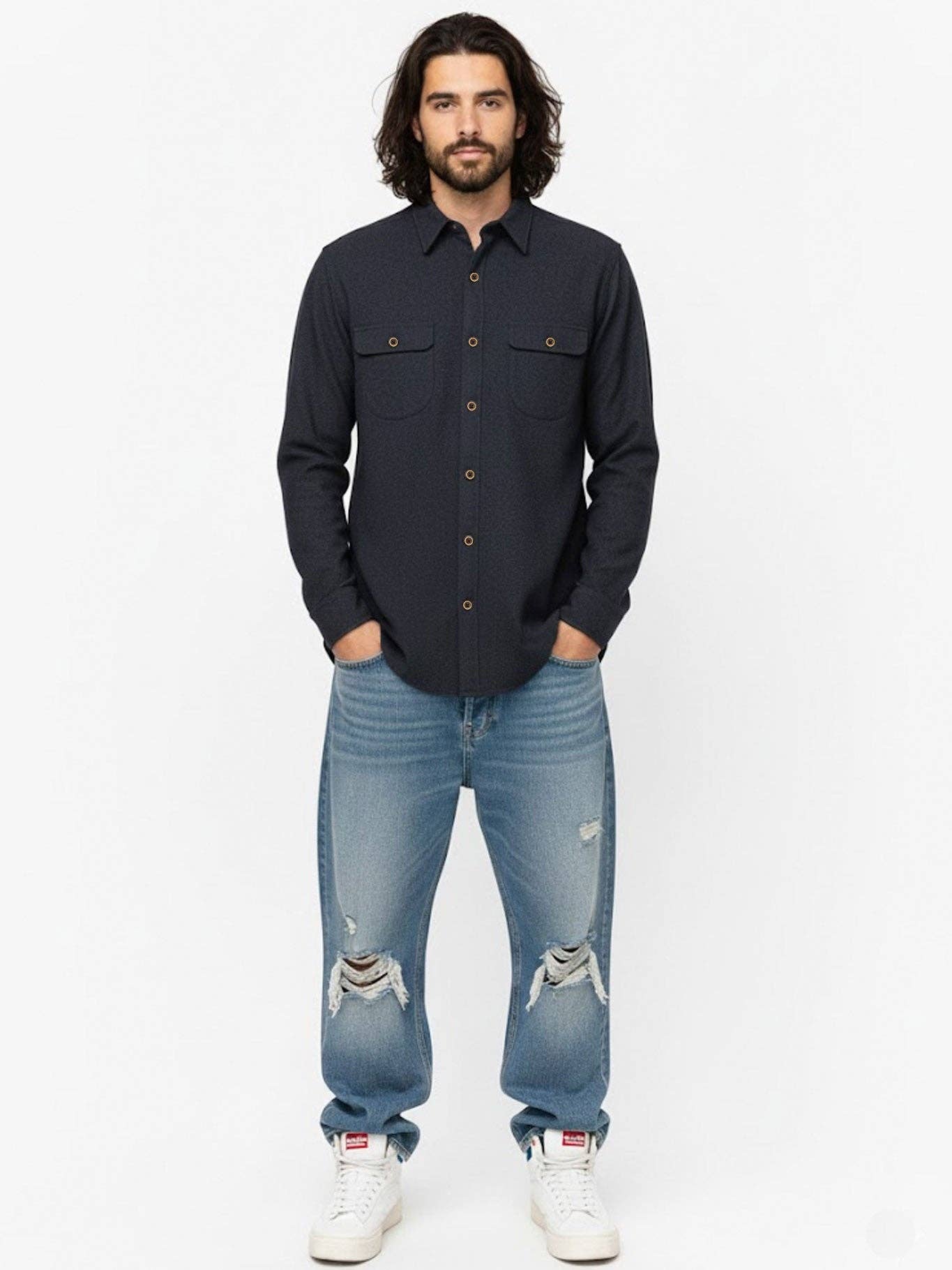 Camicia di flanella uomo Chop blu navy