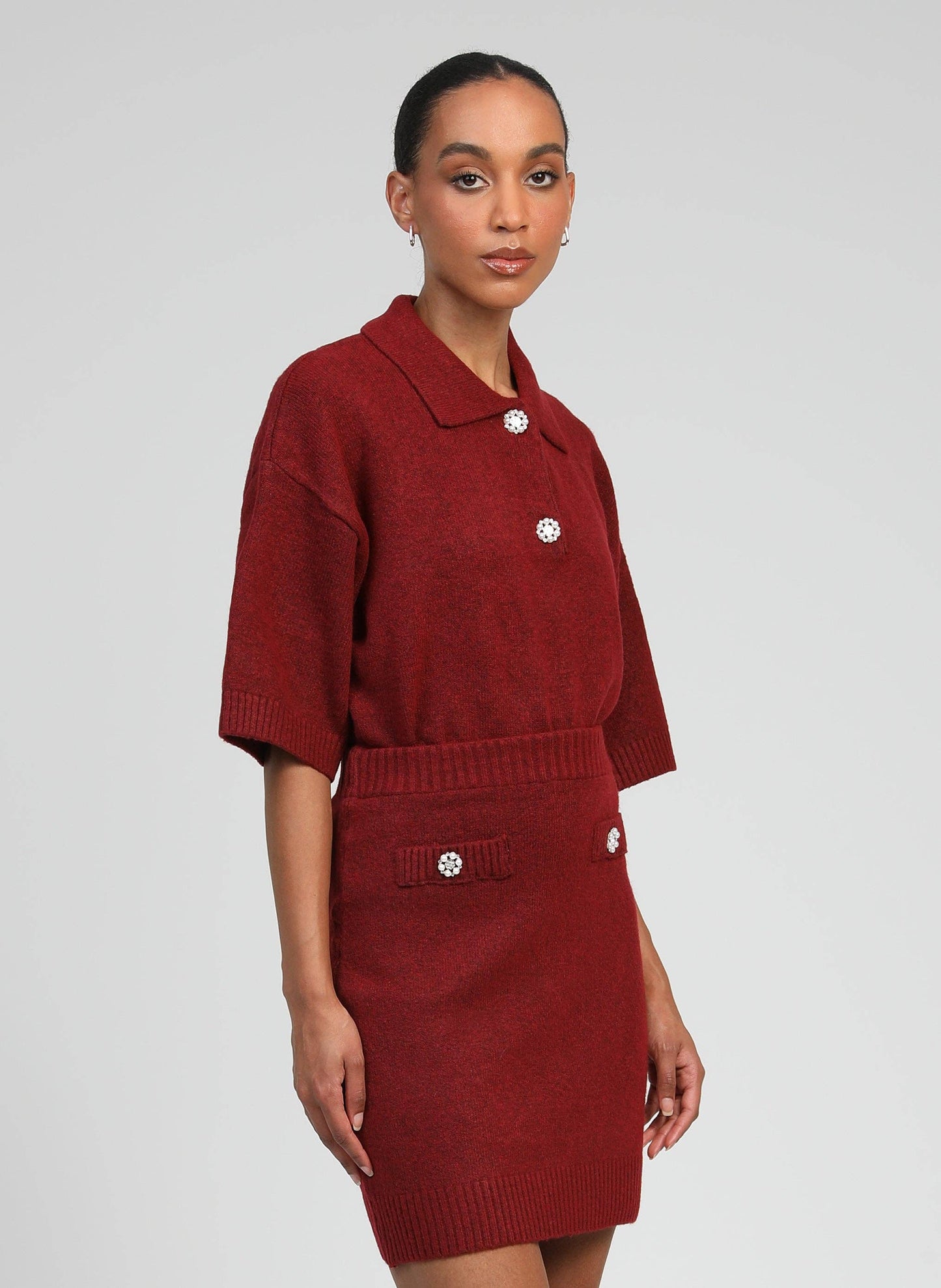 Maglione Norea color lampone con collo polo