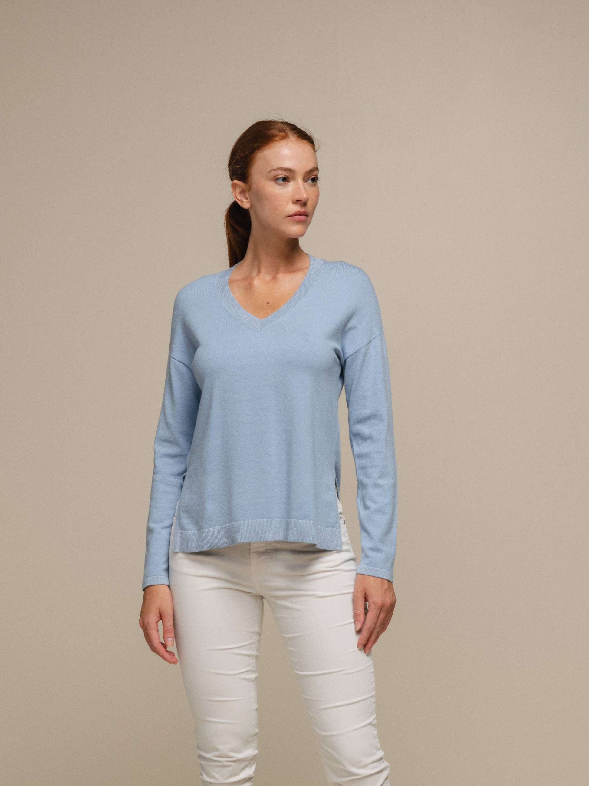 Maglione in maglia scollo a V con dettagli lurex