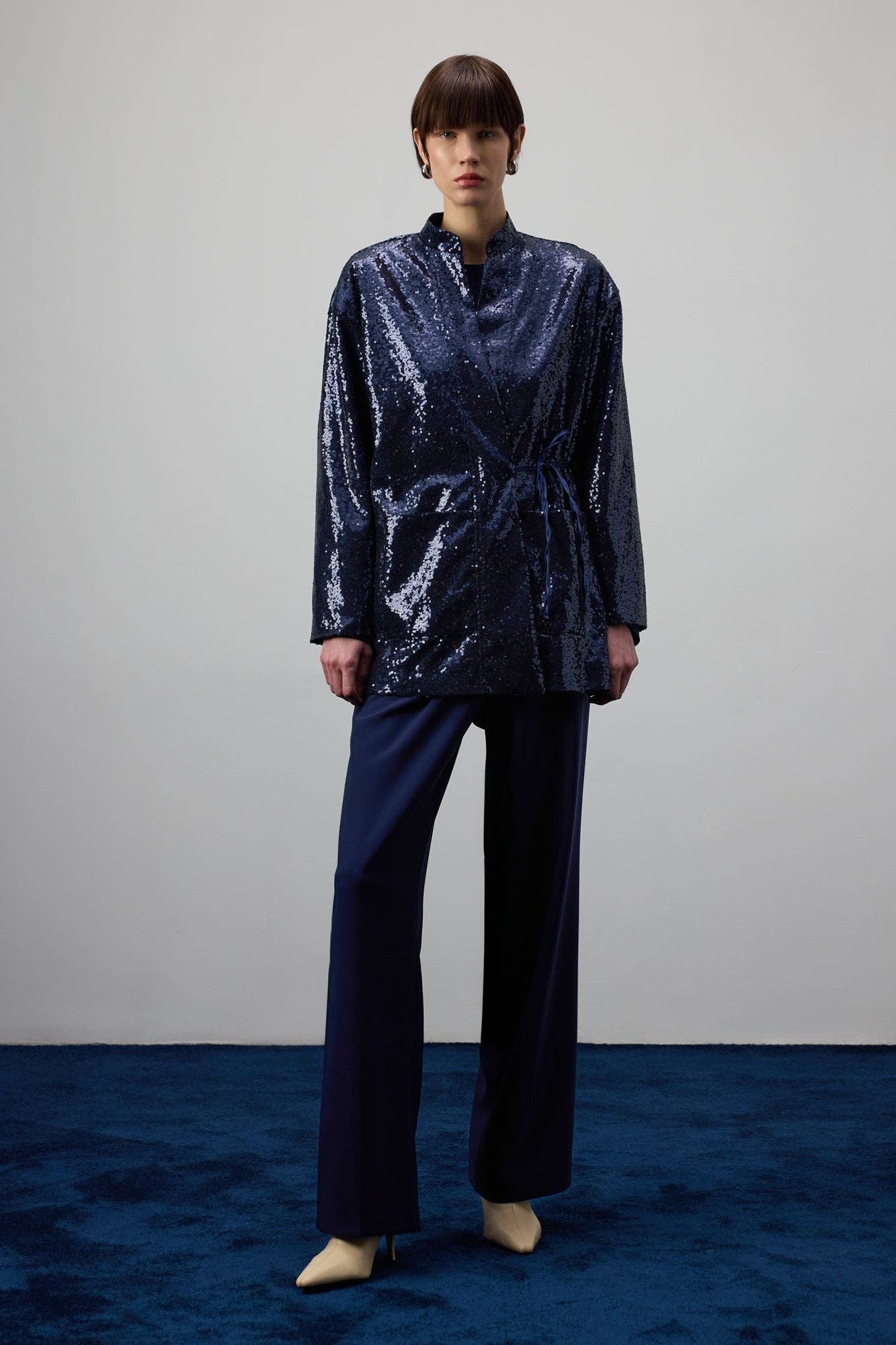 Kimono con paillettes blu navy