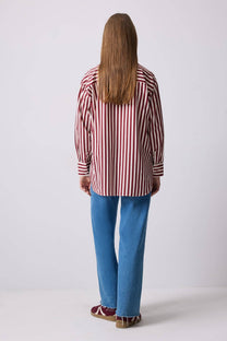 Camicia a righe verticali in viscosa con tasca