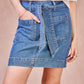 Gonna denim in cotone a vita alta con cintura