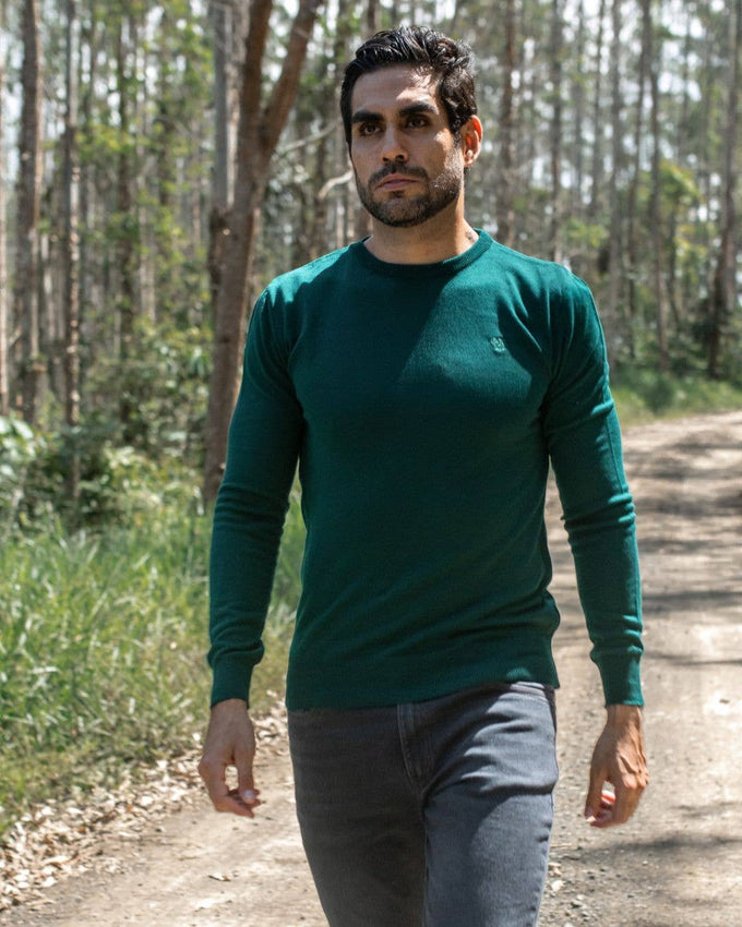 Maglione girocollo in cotone Pima verde da uomo
