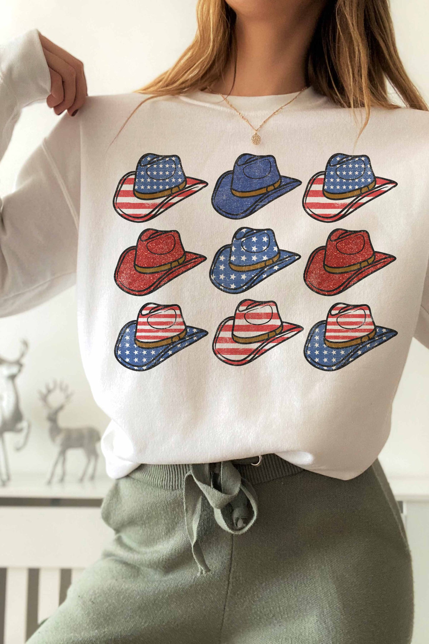 Felpa girocollo grafica cappelli America
