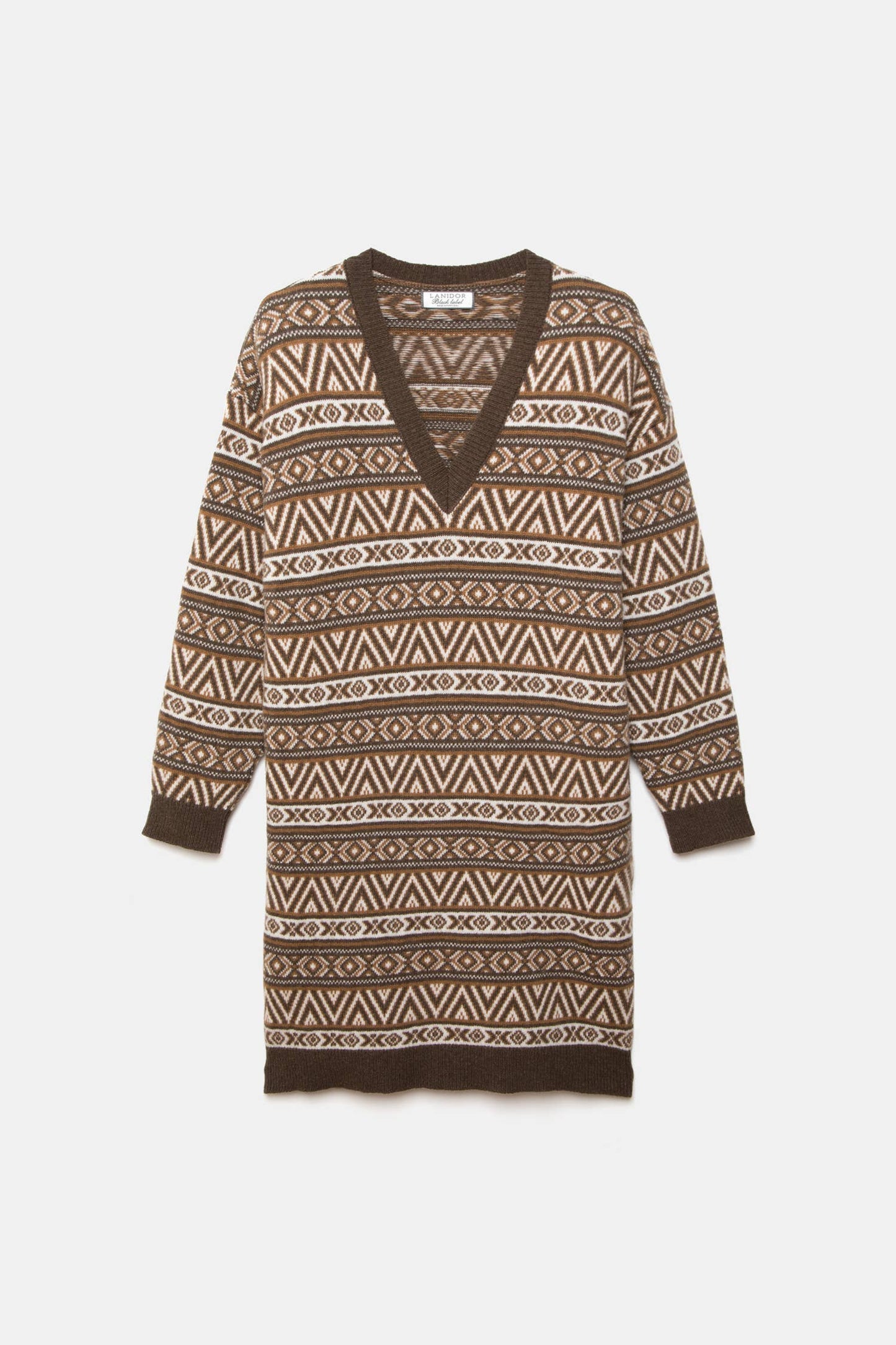 Abito in maglia jacquard con scollo a V