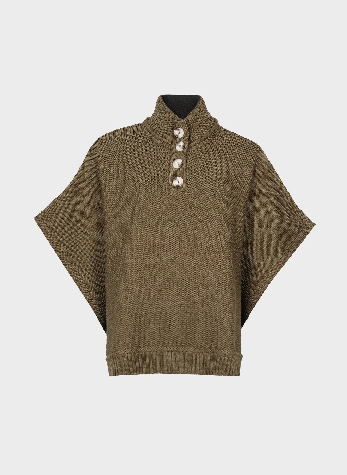 Maglione poncho militare con collo a lupetto e bottoni