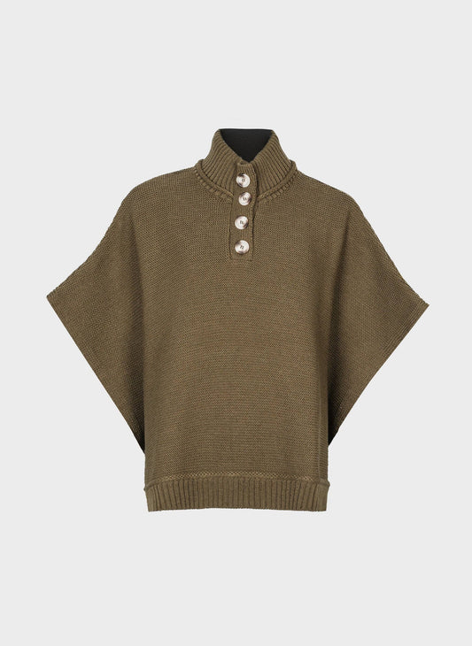 Maglione poncho militare con collo a lupetto e bottoni