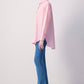 Camicia oversize a righe in misto cotone rosa