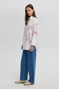 Camicia in misto cotone con ricamo floreale