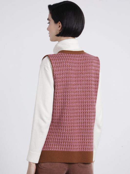 Gilet jacquard in lana con scollo a V