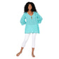 Top lungo estivo boho turchese in cotone con maniche 3/4 svasate