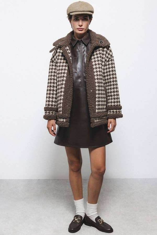 Cappotto in pelliccia sintetica pied de poule