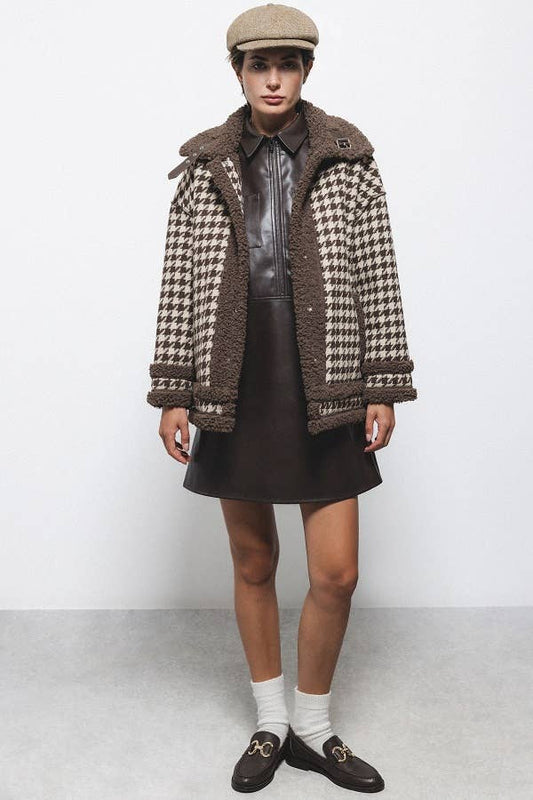 Cappotto in pelliccia sintetica pied de poule