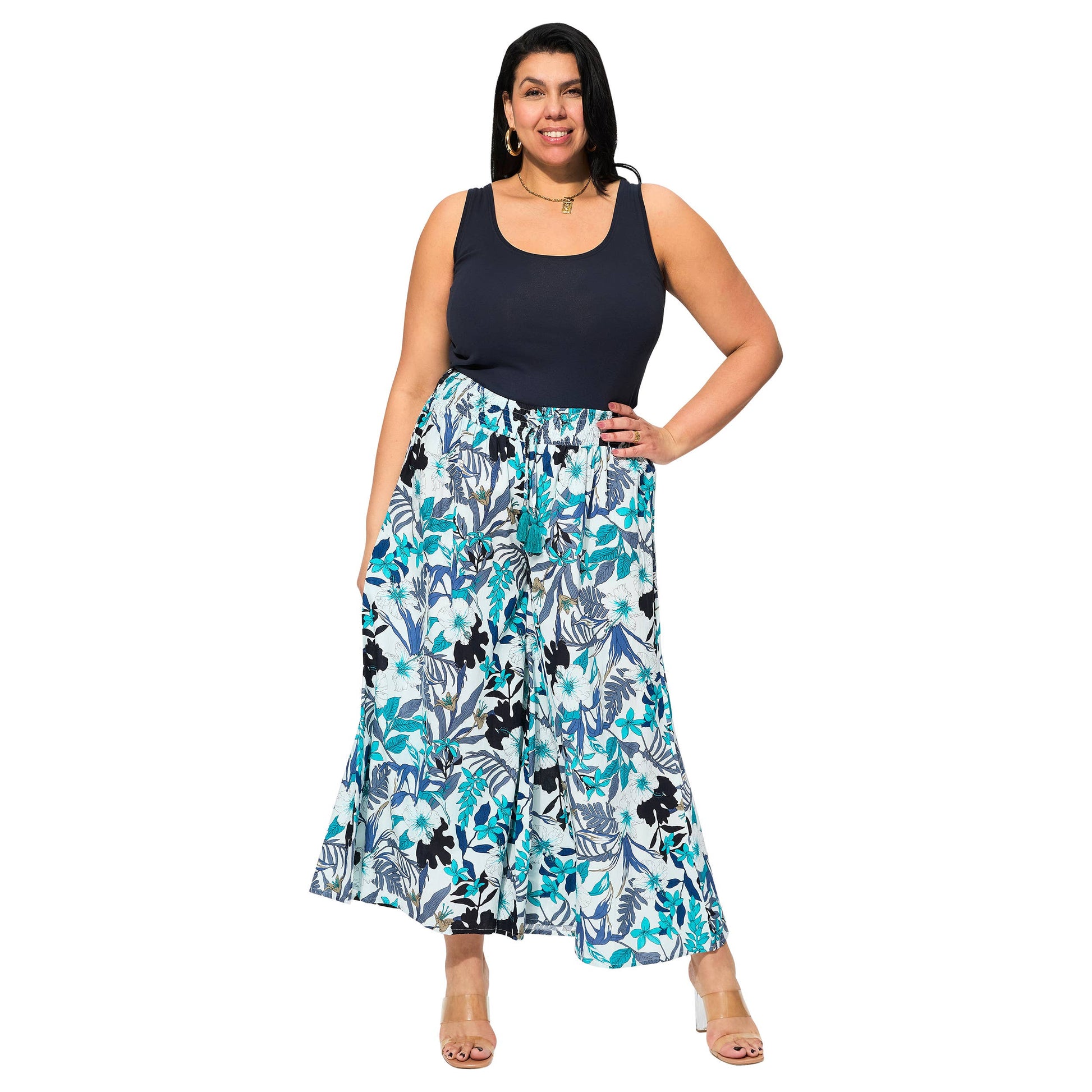 Pantaloni palazzo estivi in cotone con stampa floreale