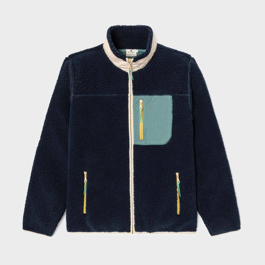 Giacca sherpa unisex con zip bicolore blu navy e verde