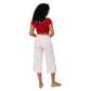 Pantaloni estivi cropped in cotone e lino beige